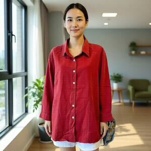 New VTG 90s ANNE CARSON Earth Red Silk Button Up Shirt Blouse 2X Luxury Holidays